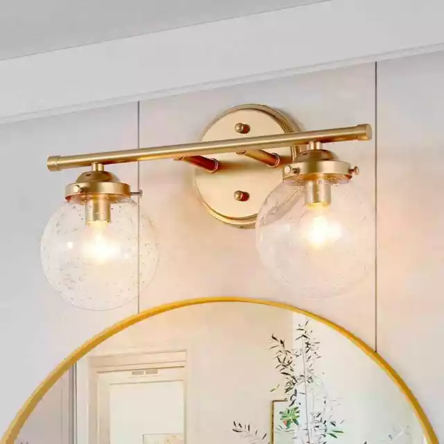 Uolfin Modern Globe Bathroom Vanity Light 2-Light Gold Round Bedroom Wall Sconce