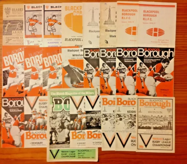 Blackpool Borough Rugby League Programmes 1958 - 2006