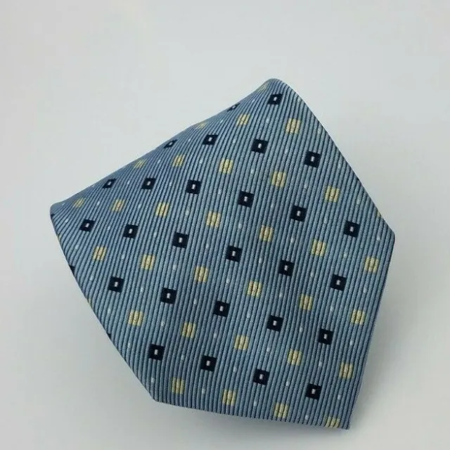 Jos A Bank Silk Tie Blue Silver Geometric Men Necktie 56.5 x 3.75