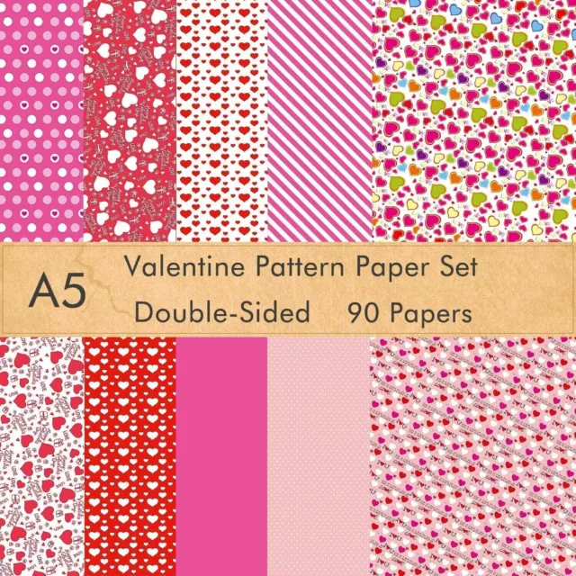 Job lot of 14 packs of FEPITO 90 Sheets Valentine Pattern Paper Set, 14 x 21cm