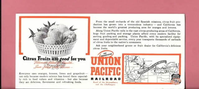 Union Pacific Railroad Advertising Blotter - Citrus Fruits Are Good For You