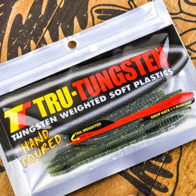 TRU TUNGSTEN Dart Reverse Tail Weighted Finesse Soft Worm 5" 8ct WATERMELON SEED