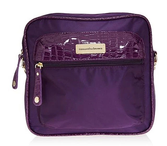 Samantha Brown Lightweight Organizer Crossbody Bag Purse Croc Trim ~  Purple