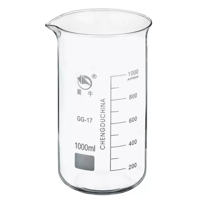 1000ml Alto Forma Vidrio Cubilete 3.3 Borosilicato Graduado Medición Tazas