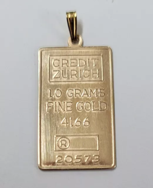 SOLID FINE .416 CHARM FOR NECKLACE Swiss Credit Zurich 1 gram 10k Gold Pendant