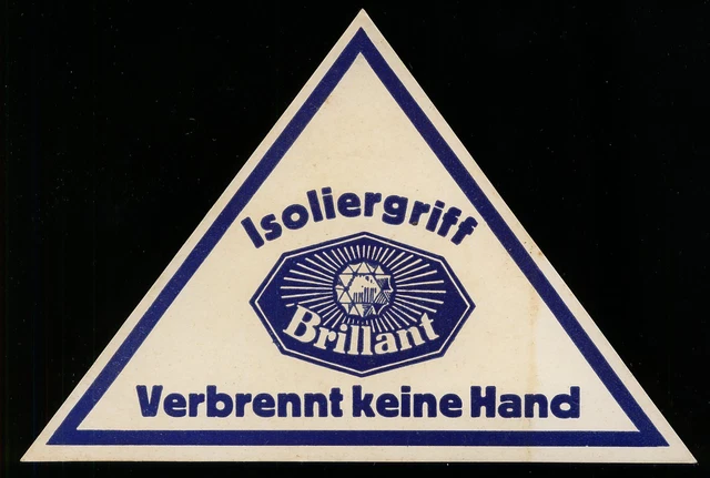 BRILLANT, Werbeaufsteller um 1930, "Isoliergriff BRILLANT verbrennt keine Hand"