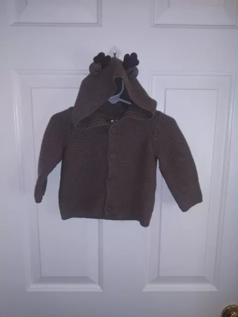 Carters Infant Boys/GIRL Brown Reindeer Hooded Cardigan Knit Hoodie Baby Sweater 3