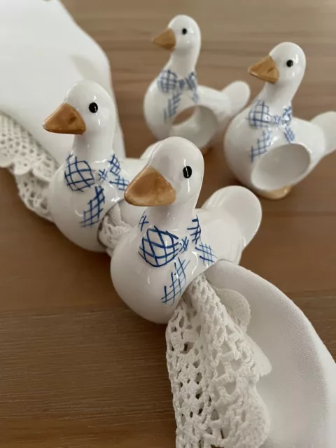 4X Vintage Ceramic Napkin Ring Napkin Holder Duck Goose Farm Animal Home Country