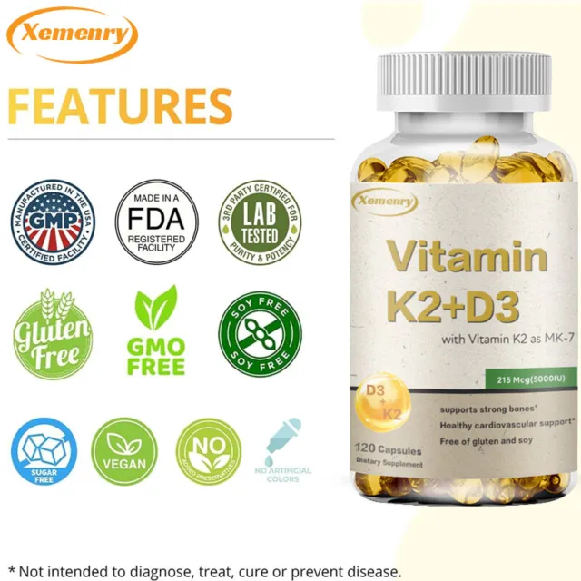 Vitamin K2+D3 5000IU - Herz-, Knochen- Und Zahngesundheit, Immununterstützung