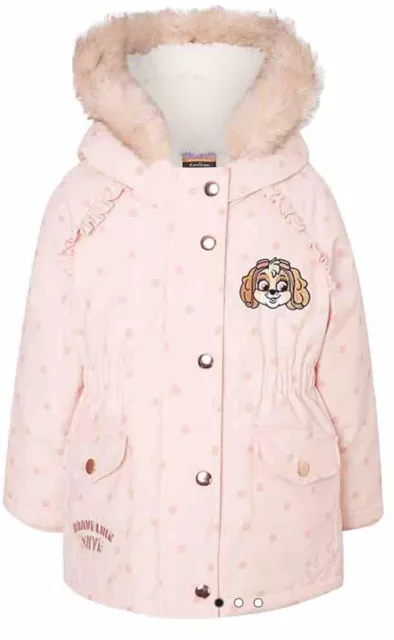 Age 3-4 Years Paw Patrol ~ Skye ~ Pink Polka Dot Hooded Faux Fur Lined Coat