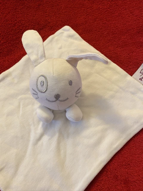 🇫🇷Doudou Bio Lapin Blanc Gris Cœurs Brodés POMMETTE NEUF 2