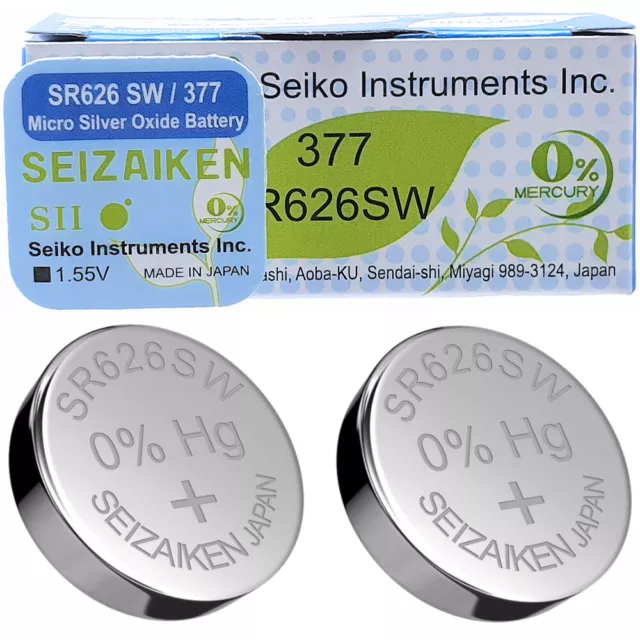 Seiko Seizaiken 377 SR626SW SR66 1.5V Silver Oxide Watch Battery Pack of 2