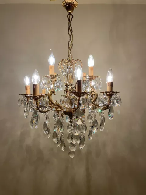 Antique Vintage Brass & Crystals French Chandelier With 12 Arms Chandelier Light