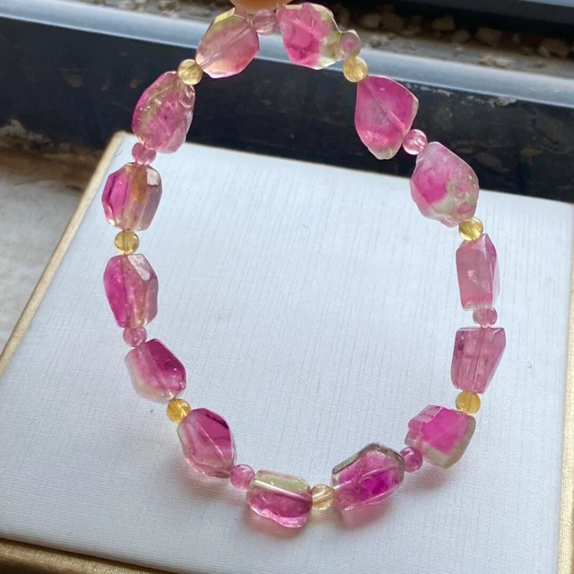 10*7*5mm Top Natural ​Watermelon Tourmaline Crystal Specimen Beads Bracelet