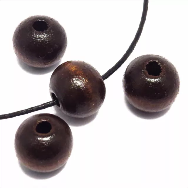 Lot de 50 Perles Rondes en Bois 10mm Marron foncé