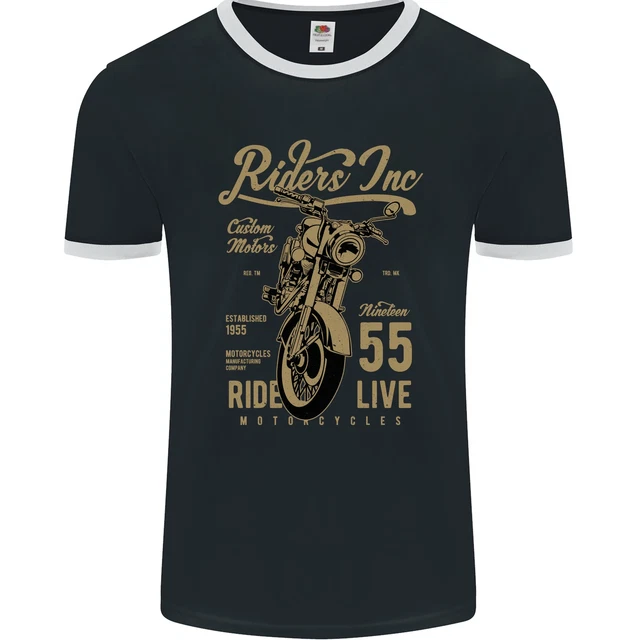 Maglietta Riders Inc Motorcycle Cafe Racer Biker Bike Uomo Ringer FotoL