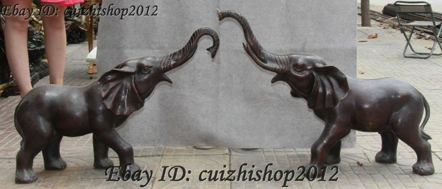 71cm Large Chinese Bronze Fengshui Elephant Elephants Auspicious Statues Pair