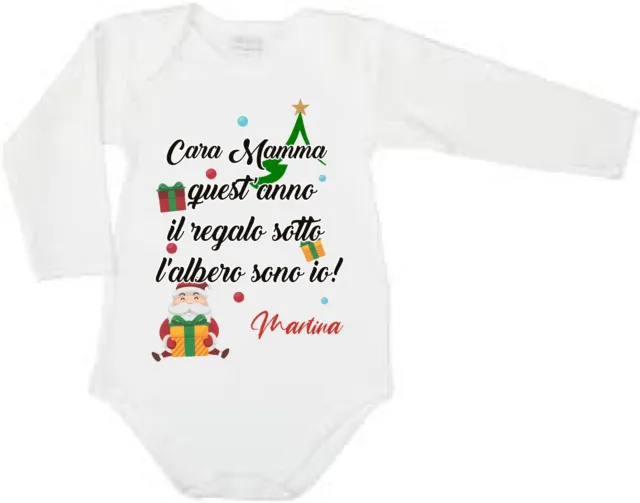 Body neonato lungo Stampa Regalo di Natale per Papà- Mamma Personalizzato nome