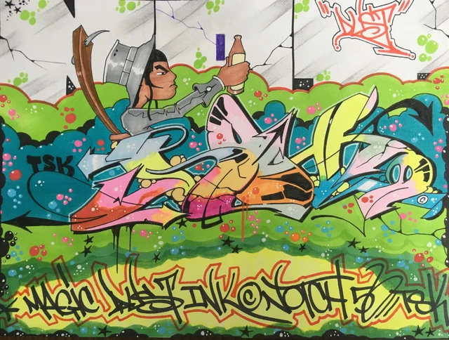 Dessin Original Street Art NOTCH 56 BRONX - Marqueurs Sur Papier 21x28cm - Signé