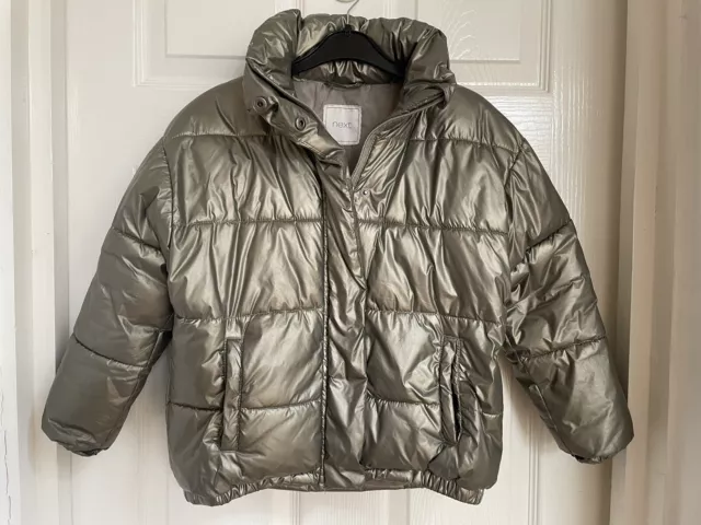 Next Girls’ Metallic Padded Puffer Jacket With Hood Age 8