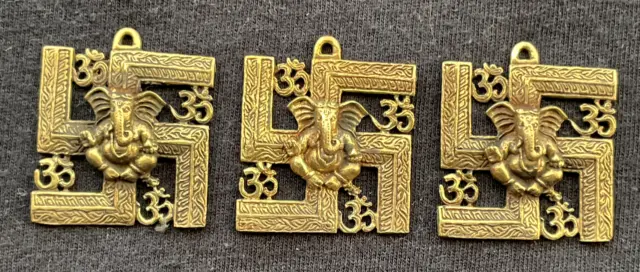 Lot 3 Talisman India Pendant Ganesh Swastika Amulet Figurine Thailand g3