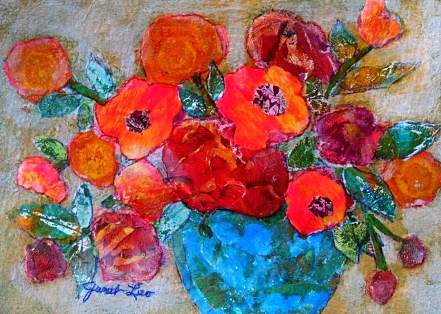 JANET LEO  sfa   ORIGINAL MIXED MEDIA   collage JAMBOREE  floral