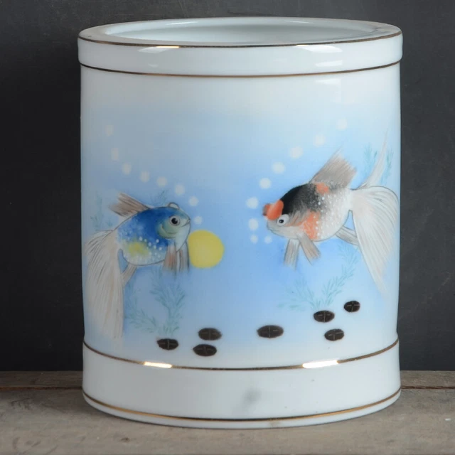 4.7" Collect China Famille Rose Porcelain Hand Painting Goldfish Grain Brush Pot