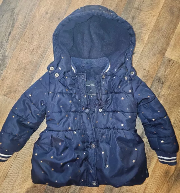 Nautica Navy Blue Stars Puffer Jacket Coat Girls Toddler 3T 3