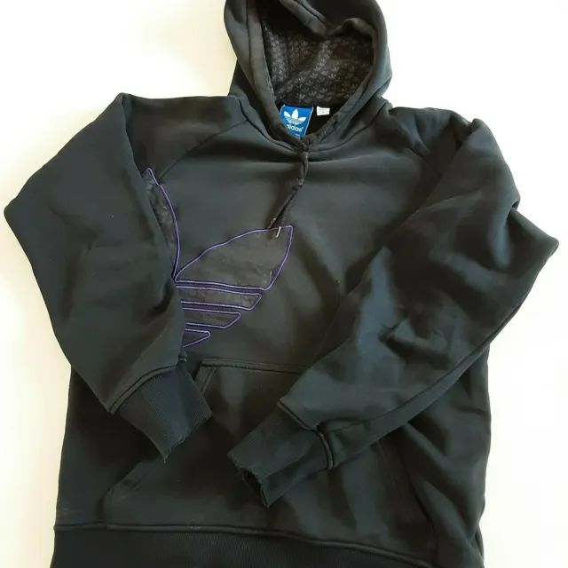 Adidas Hoodie Adult Small Hooded Sweatshirt  Black Purple offset trefoil
