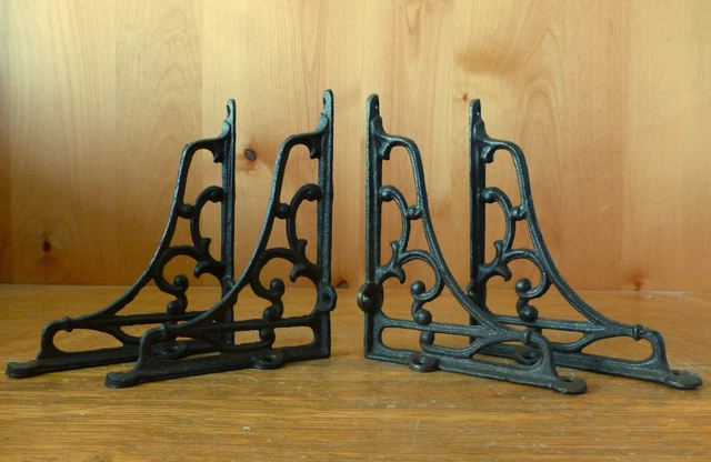 4 MEDIUM BROWN ANTIQUE STYLE 6.5" SHELF BRACKETS CAST IRON rustic garden SCROLL