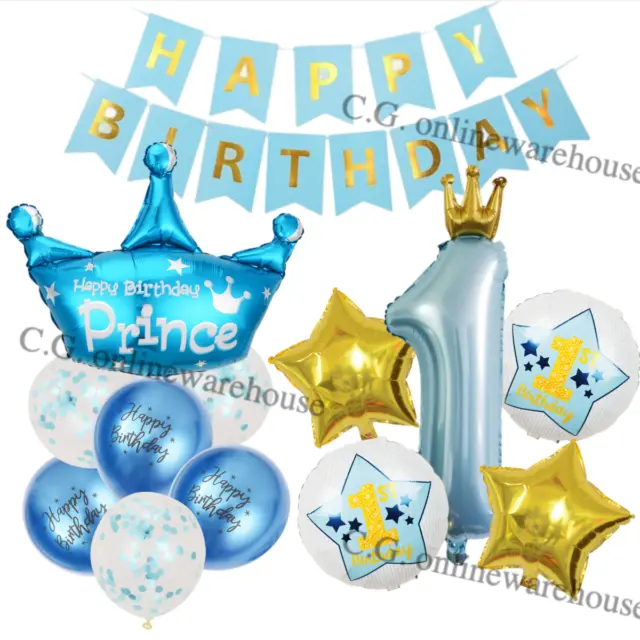 Baby Boy First Birthday Foil Balloon Banner Set Baby Shower Party Decoration