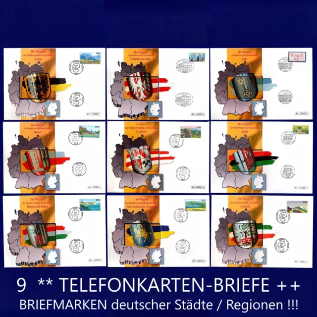 ❤❤️ 9 x! ** SCHEDE TELEFONICHE COMPLETE LETTERE + MARCHE tedesche STEMMA città e regioni