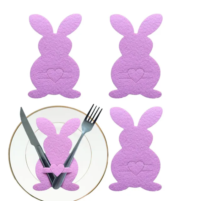 4pcs Easter Bunny Cutlery Holder Bag Fork Knife Pouch Home Party Tableware Decor
