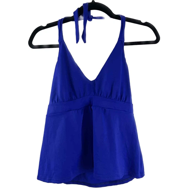Venus Tie Back Solid Blue Tankini Swim Top Women Size 10 Lined Bra