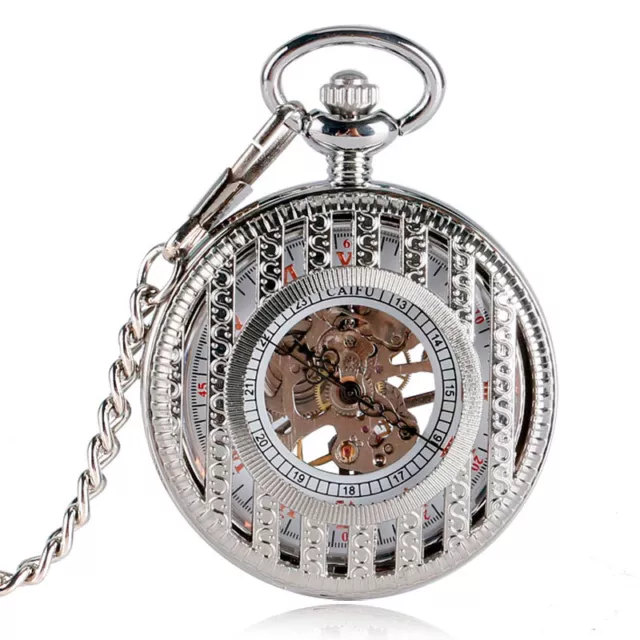 Steampunk Unisex Mechanical Roman Numerals Pocket Watch Half Hunter Fob Chain