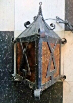 Early 20th century triangular wrought iron arts and crafts porch light