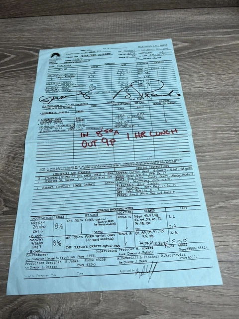 Star Trek voyager call sheet Autograph Robert Picardo As Is See Pic