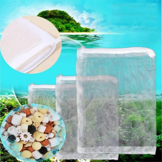 5pcs Filter Media Bags Reusable Aquarium Fish Tank Pond Net Mesh Bag White