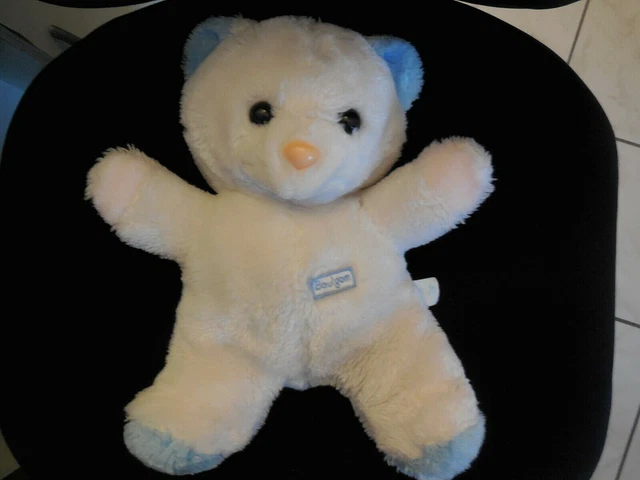 Peluche doudou ours blanc bleu rose BOULGOM 30cm Vintage