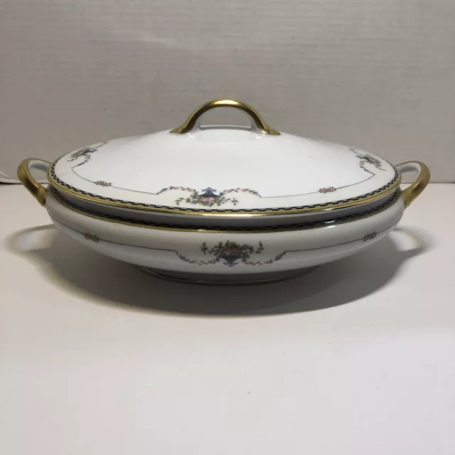 Oval Covered Serving Dish Bowl Noritake Rosemary 1920's Floral Urn 12" Handles