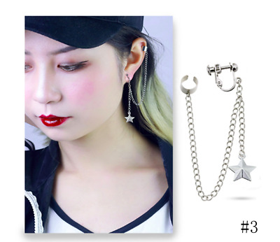 Pair non-pierced/pierced chain star ear Stud clip earring jewelry punk jewelry