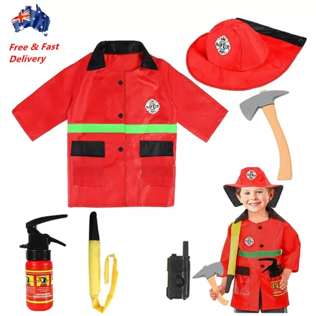 Children Fire Fighter Costume & Accessory Kit Pretend Play Kids Fireman Dress Up