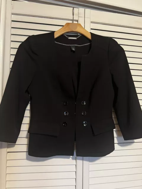 WHITE HOUSE BLACK MARKET WHBM Women’s Size 6 Blazer Suit Jacket 3/4 Sleeve Black