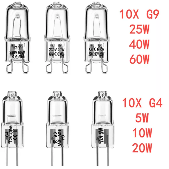 10 Stück G4 G9 Halogenlampe 5W 10W 20W 25W 40W 60W Warmweiß Leuchtmittel Birne