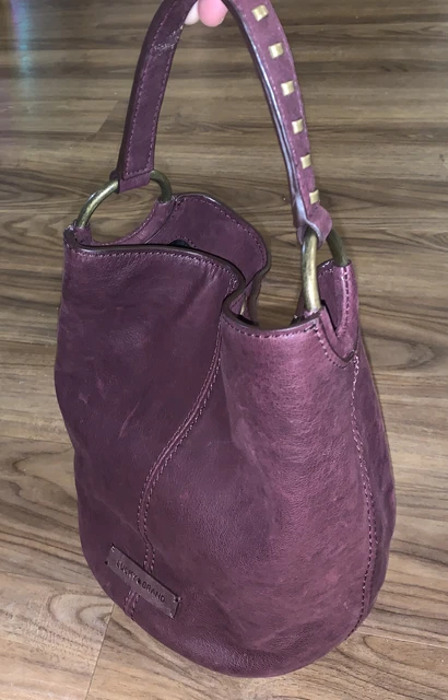 Rare Lucky Purple Eggplant Lux Leather Mini Bucket  Purse Cross Strap Handbag