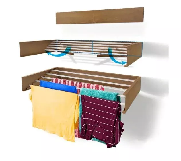 27.5 in.x3.9 in. Wood Look Wall Mount Retractable Laundry Garment Rack