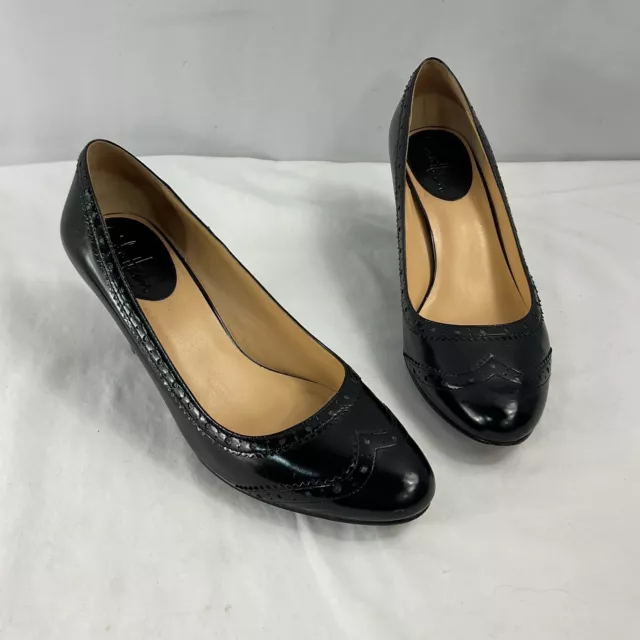 Cole Haan Heel Pump Black Leather 8B Classic Business Slip On Block Almond Toe