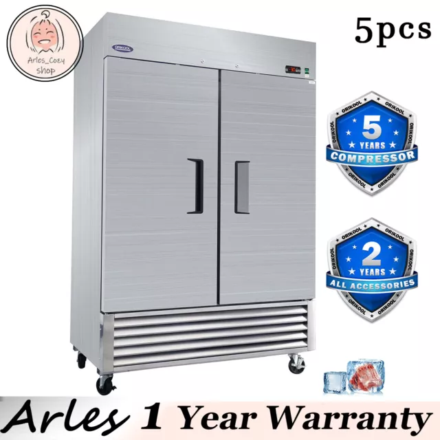 5x 49 Cu.ft Commercial 2 Solid Door Stainless Steel Reach-In Commercial Freezer