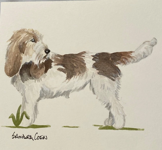 Grand Bassett Vendeen Original Watercolor Painting by Sandra Coen Standing dog