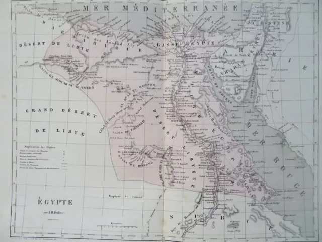 Egypt North Africa Sudan Cairo Alexandria Nile River 1855 Dufour engraved map